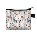 Polyester kids coin purse with colorful alpaca and cactus prints on white background - Beige Full Print Cartoon Alpaca Cactus