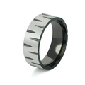 Two-tone brushed silver and black mirror stainless steel ring with serrated texture - US 7 / Black