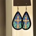 Pendientes retro de acrílico en forma de gota con cruz y patrón de vidriera - Estilo Vidriera de Cruz Dorada (Gancho de Oreja-Estilo 3)