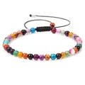 Adjustable 4mm rainbow natural stone bead bracelet with black woven cord - Colored Banded Agate