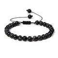 6mm black marble pattern stone bead bracelet with adjustable woven cord for men and women - Black Pine White Line Stone