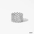 Silver honeycomb hollow ring with inlaid crystals on white background, variant B507 - Silver / US 7