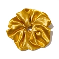 Oversized satin hair scrunchie in glossy golden color with elegant pleated texture - Yellow