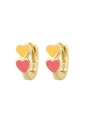 S925 silver heart earrings with yellow and pink enamel charms in 14K gold plating - Yellow+Red