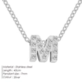 Silver stainless steel necklace with crystal M pendant and 45cm long chain - M / Silver