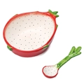Ceramic dragon fruit shaped bowl and spoon set for dessert and salad serving - Dragon Fruit