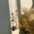Golden suncatcher with crescent moon, clear crystal ball and green natural stone - Green Crystal