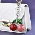 Sparkling cherry keychain with dark red and pink glitter finish on silver ring - Mixed Color Cherry