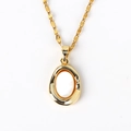 Macro shot of gold oval pendant featuring natural mother of pearl inlay and delicate chain - Irregular Oval Shell Style (Style 4 Gold) / Gold