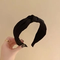 Minimalist wide black knotted headband for women with a matte fabric texture - S52 Black Knot Style