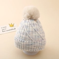 Detailed knit pattern with macaron gradient colors and plush faux fur pompom on hat - One Size (3-8Y) / Beige Mixed