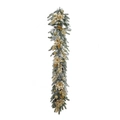 Close-up of snowy Christmas garland with gold leaves, beige flowers and golden baubles - 1.8m Flocked Garland