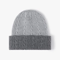 Winter chunky knit beanie for large head sizes featuring a two-tone grey color block design - Adjustable / Light Gray (24B003)