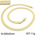 Golden stainless steel snake bone flat blade chain necklace with lobster clasp and detail view - 5mm Gold Color Necklace 40cm (KN231812-Z)