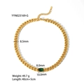 Collier gourmette en acier inoxydable doré 18k avec pendentif gemme vert émeraude - Collier avec pierre précieuse verte rectangulaire (YYN023169-G)
