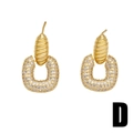 Gold plated U-shape earrings featuring textured posts and sparkling white zircon pavé - Style D-Threaded U-Drop / Gold