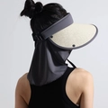 Beige and dark grey wide brim sun hat with detachable neck protection for women - Neck Flap Style / Beige Grey Trim