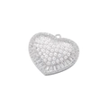 Detailed view of silver heart pendant with white pearls and sparkling zirconia stones - Heart / White Gold