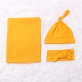 3-piece newborn swaddle set with matching knot hat and bow headband in ginger yellow - Yellow