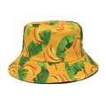 Dettaglio della stampa con banane e foglie tropicali su un cappello alla pescatora - M (56-58cm) / Giallo