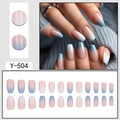 Faux ongles dégradés rose et bleu forme cercueil, kit de 24 pièces brillantes Y-504 - Dégradé Horizontal Rose à Bleu (Y-504)