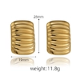 Detail view of gold textured geometric earrings with 28mm height and 19mm width dimensions - Large Square Wave Gold / Large 28mm*19mm
