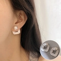 Elegant matte silver double-layered square stud earrings with minimalist geometric design - Matte Silver Brushed Double Square Studs(ED1964)