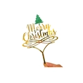Detail of gold mirror Merry Christmas cake topper with a green glitter tree - Double-layer Christmas Tree Merry Christmas