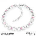 Silver bracelet with 8mm pink round zircons and infinity links for women, 180mm length - Silver Circular Link Style (KB208889-ZCG)