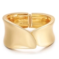 Close-up of golden wide cuff bracelet with wavy edges and polished mirror finish - Simple Wave Wide (SZYS-010HJ-J)