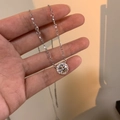 Silver titanium necklace featuring a halo design round pendant with sparkling center stone - Super Shiny Zircon Silver Titanium Steel Necklace