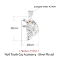Accessorio ciondolo testa di lupo argentata con pietre arancioni e altezza 29mm - AK46-Argento / Argento 925