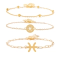 Set di 3 braccialetti dorati zodiaco Pesci con perline e catena a graffetta elegante - Pesci