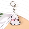 Porte-clés en acrylique double face avec un petit chien blanc mignon et foulard rose - Chien Bichon 6