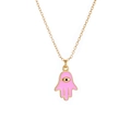 Detailansicht der Hamsa-Hand-Anhänger mit Emaille in Rosa und blauem Auge - Weiß