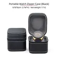 Portable black PU leather travel watch box with white stitching and grey velvet interior - 10*8*8CM / Black