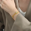 Gold mesh chain bracelet with bohemian sunburst pendant and turquoise stone inlay - 15+5cm / Gold Bracelet (E484)