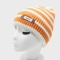 Thick ribbed knit beanie with orange and cream stripes and ADER leather patch - M(56-58cm) / Orange and White Stripes