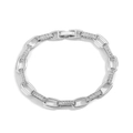 Close-up of silver chain link bracelet with sparkling zircons and a secure fold-over clasp - Platinum Bracelet