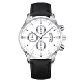 Montre à quartz pour hommes Geneva avec boîtier argenté, cadran blanc et cuir noir - Cadran Blanc Boîtier Argent Bracelet Noir