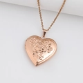 Rose gold heart-shaped locket necklace featuring an embossed rose pattern design - Rose Heart/Rose Gold