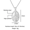 Polished silver stainless steel oval pendant with Virgin Mary engraving and chain - 2.4*3.6cm (Single Pendant) / Steel