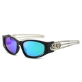 Fashion square metal sunglasses with colorful gradient lenses and hollowed-out temples - Black Frame Green Mirror Lens