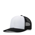 Classic black and white curved brim trucker hat with breathable mesh back and white crown - Adjustable / White + Black + Black Mesh