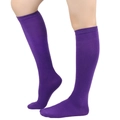 Women's dark purple knee-high socks with triple stripe design in soft knit cotton - One Size / Purple