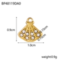 Detailed size specifications for a gold fan-shaped pendant with inlaid zircons - Gold Rhinestone Fan