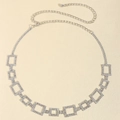 Cadena de cintura de plata con diamantes de imitación cuadrados para vestidos de verano - Rectángulos Grandes y Pequeños de Plata
