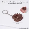 Deep brown chocolate cookie keychain with realistic texture and silver metal ring - Light Coffee C-Shape Spiral Cookie - Keychain