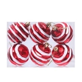 Set of 6 red and white glitter striped Christmas ball ornaments in clear packaging - Style 1 (6-pack)