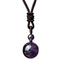 Handcrafted necklace featuring a round amethyst pendant with a brown braided rope cord - Amethyst